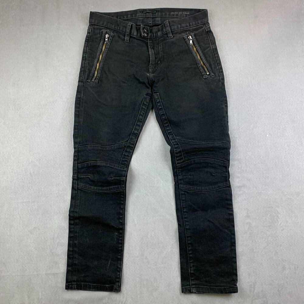 John Varvatos Mens Pants 30 Black Jeans Wight Skinny Zippers Moto Rock USA 30x27